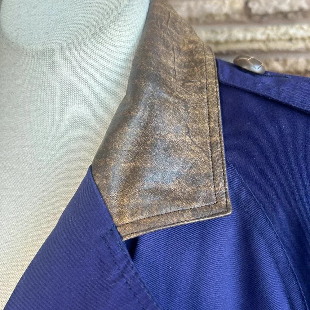 SB II Vintage Purple Double Breasted Trench Coat Leather Collar Liner - Picture 8 of 10